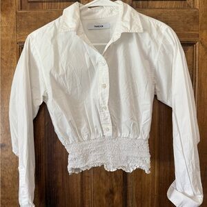 Thakoon White Smocked-Waist Button-Down Shirt